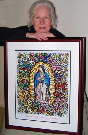 J. Renee Ekleberry with "Miraculous Light - Our Lady of Guadalupe" 16x20 in a 20x24 mohogany frame/double mat